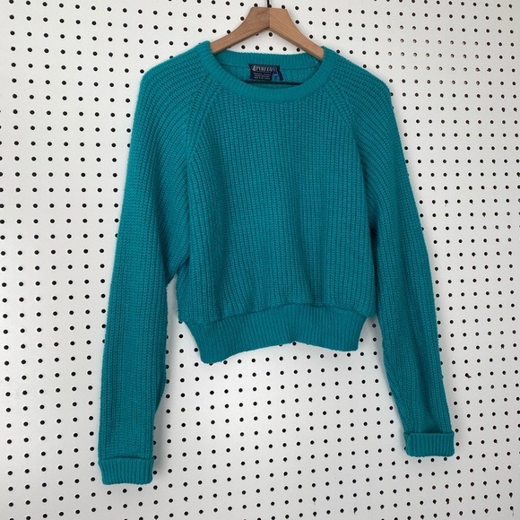 Vintage Puritan Wool Blend Crop Teal Sweater - Picture 5 of 11